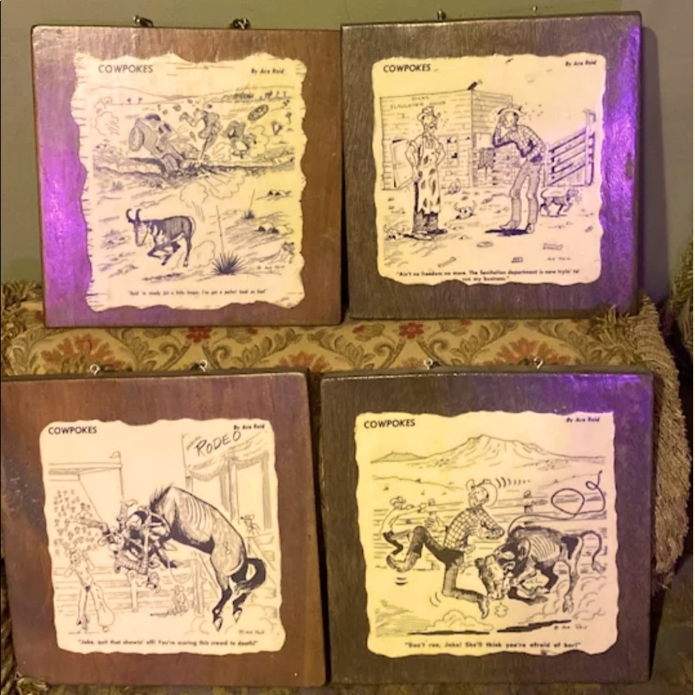 Wood Mounted Cowpokes Art by cartoonist Ace Reid
